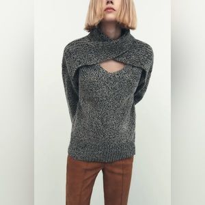 ZARA | Cut-Out Knit Sweater | Ecru/Black